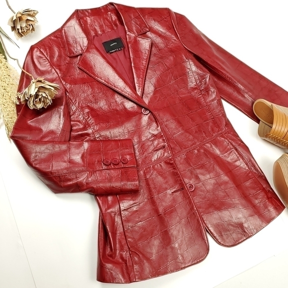 New Identify Red Genuine Leather Embossed Jacket  Sz 8 - Picture 2 of 15